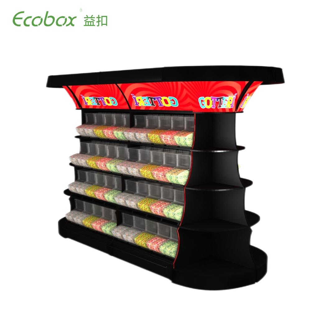 EK-026-9 Supermarket rack Ecobox candy cereal nuts organic gravity bin dispenser metal candy shelf display racks for supermarket