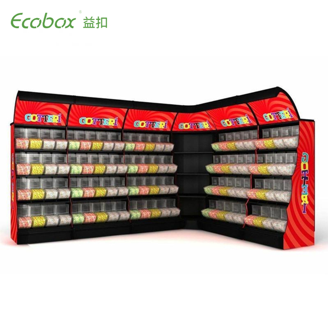 EK-026-7 Supermarket rack Ecobox candy cereal nuts organic gravity bin dispenser metal candy shelf display racks for supermarket