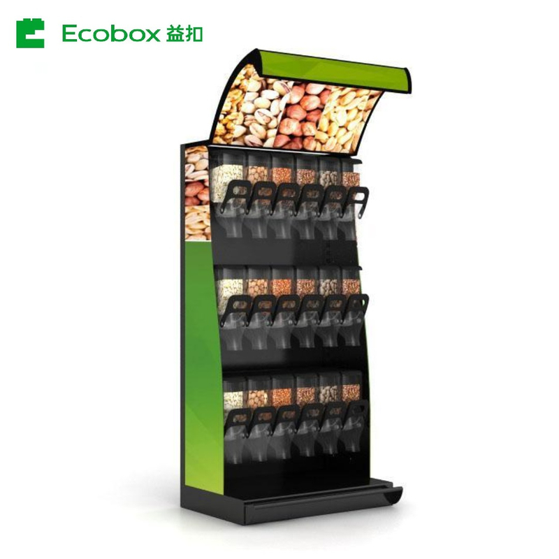 EK-026-5 metal rack Ecobox candy cereal nuts organic gravity bin dispenser metal candy shelf display racks for supermarket