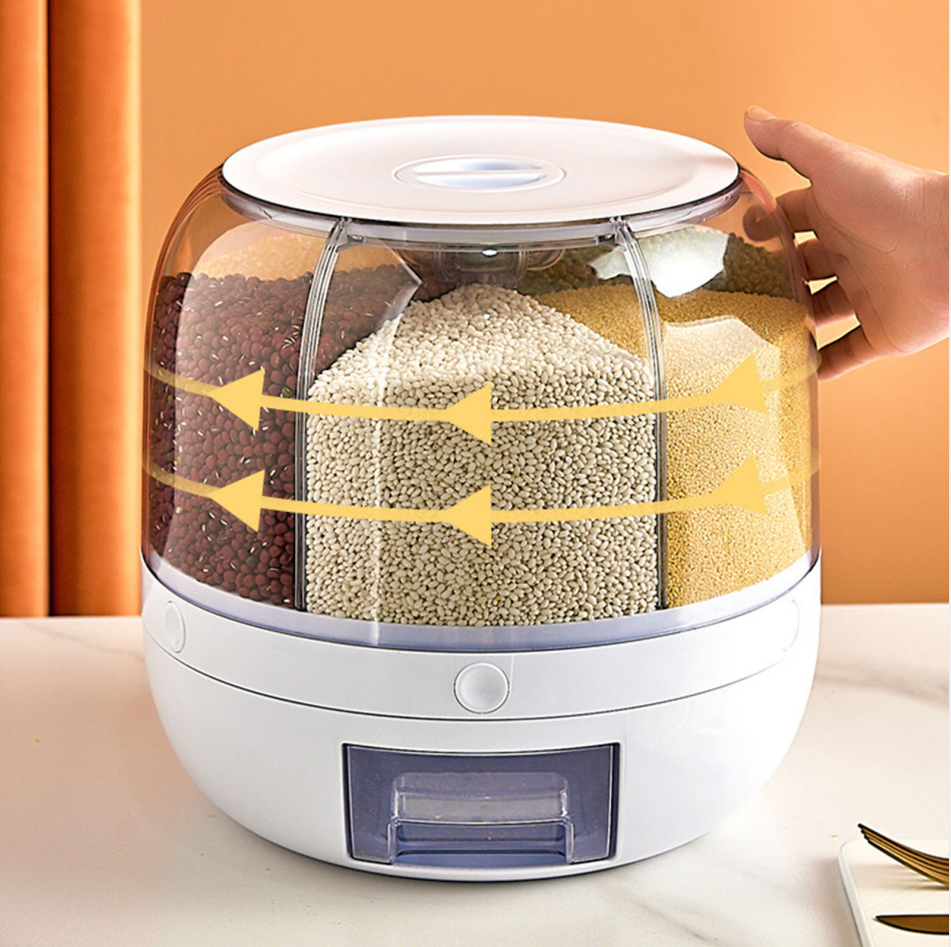 ECOBOX 360 Degree Rotating Kitchen Plastic Sealed Rice Grain Cereal Dispenser Dry Food Storage Container Box Food Dispensers