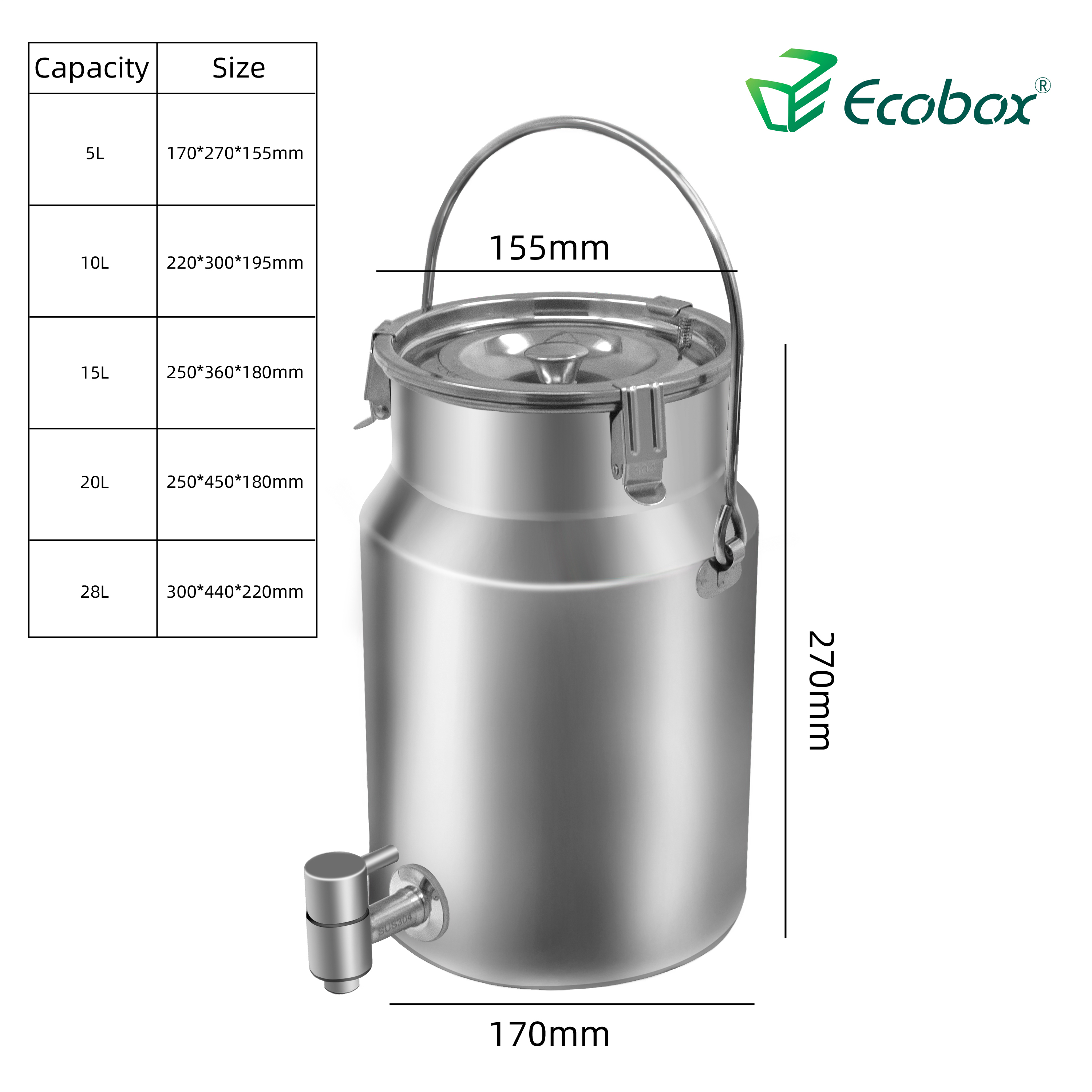 YT-001 5L Stainless Steel Food Grade Milk Drums With Tap