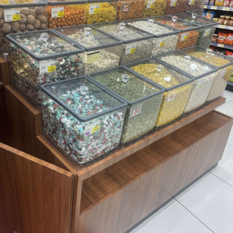 MF-05 ECOBOX Factory Customization Available 20*20*20 Clear Candy Nut Display Container Reusable Bulk Food Container Dried Fruit Box 